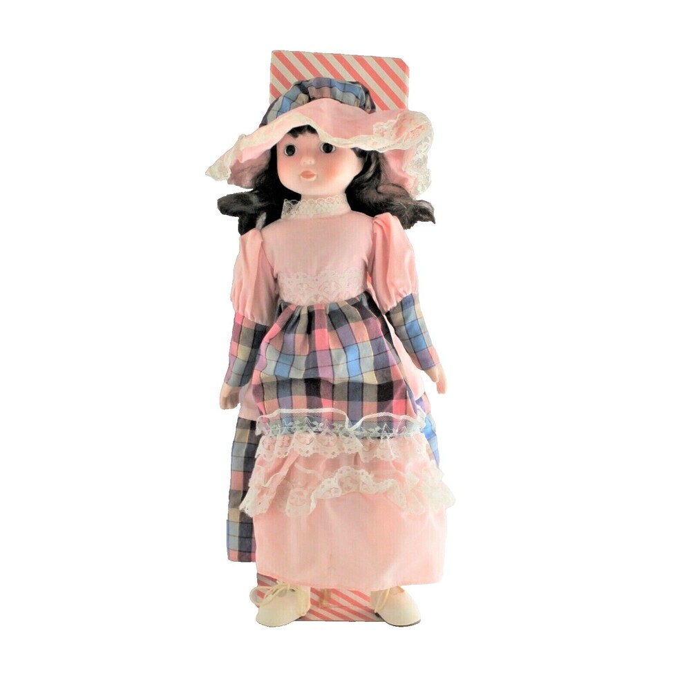 Vintage Musical Collectible Porcelain Doll Brown Hair Blue Eyes 18" Tall